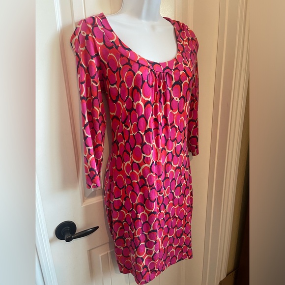 Boden Soft Jersey Multicolor Dress w/Scoop Neckline & 3/4 Length Sleeve, Size 8 - Picture 2 of 8